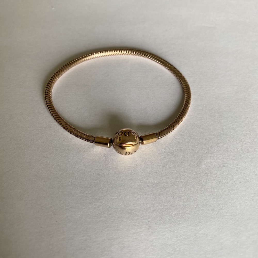 Authentic Pandora Bracelet 6.3" Pink Gold Pleated Sterling Silver Snake Chain
